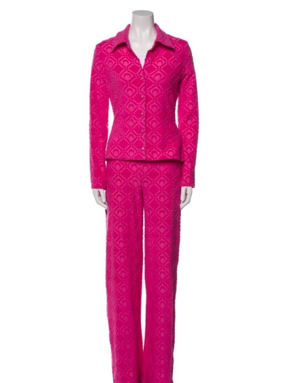 Marine Serre Hot Pink Knit Pantsuit with Geometric Texture